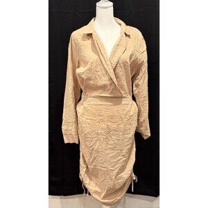 NWOT ASOS Textured Ruched Dress in Beige 100% Cotton w/Drawstring Sides Size 10